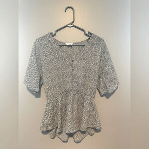 Black and white animal print short sleeved shirt with butterfly sleeves size S